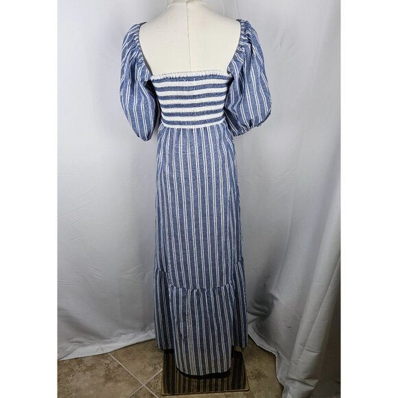 NWOT Emerson Fry Love, Tomas Santiago Maxi Dress Sz Medium L Blue Striped Boho - Picture 4 of 10